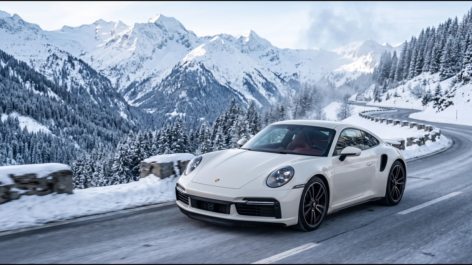 911 cornering on an alpine mountain road