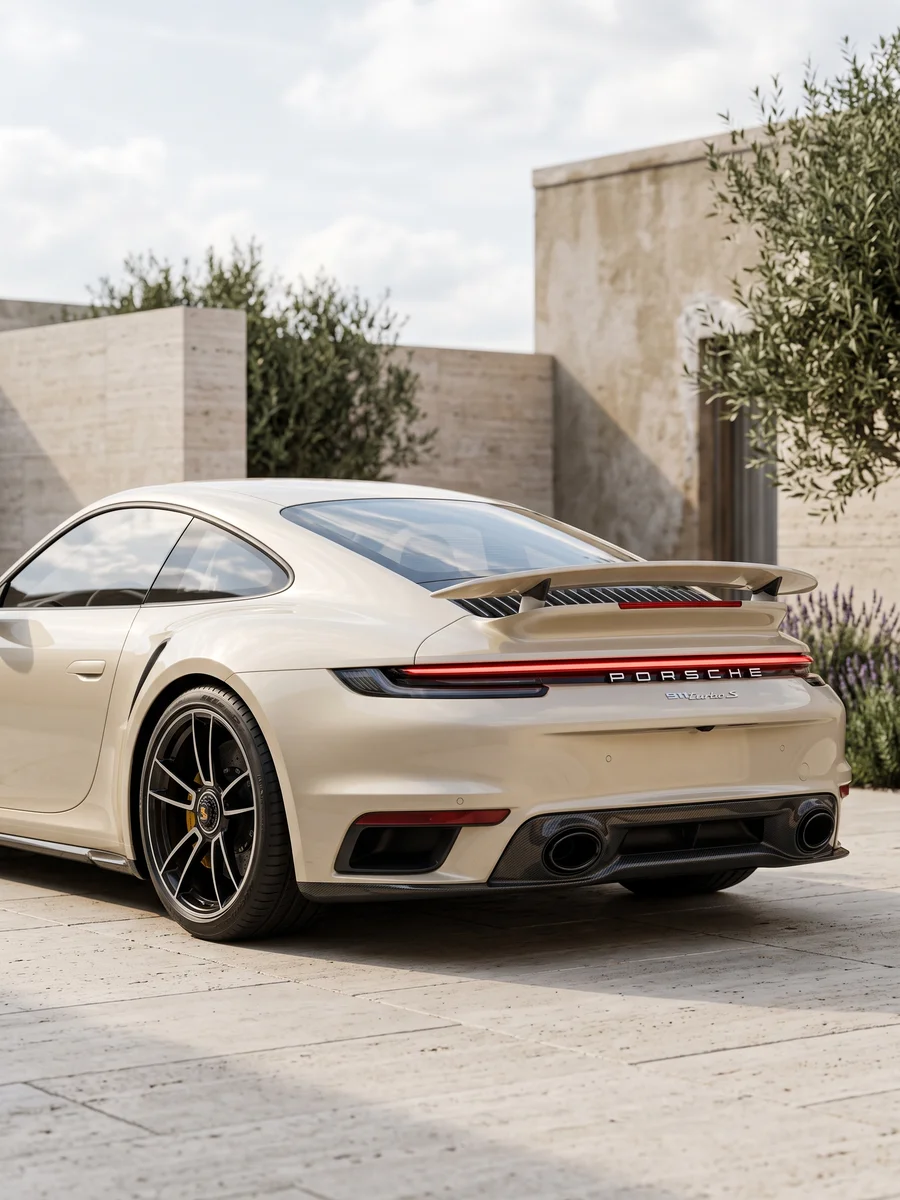 911 rear three-quarter view in low evening light