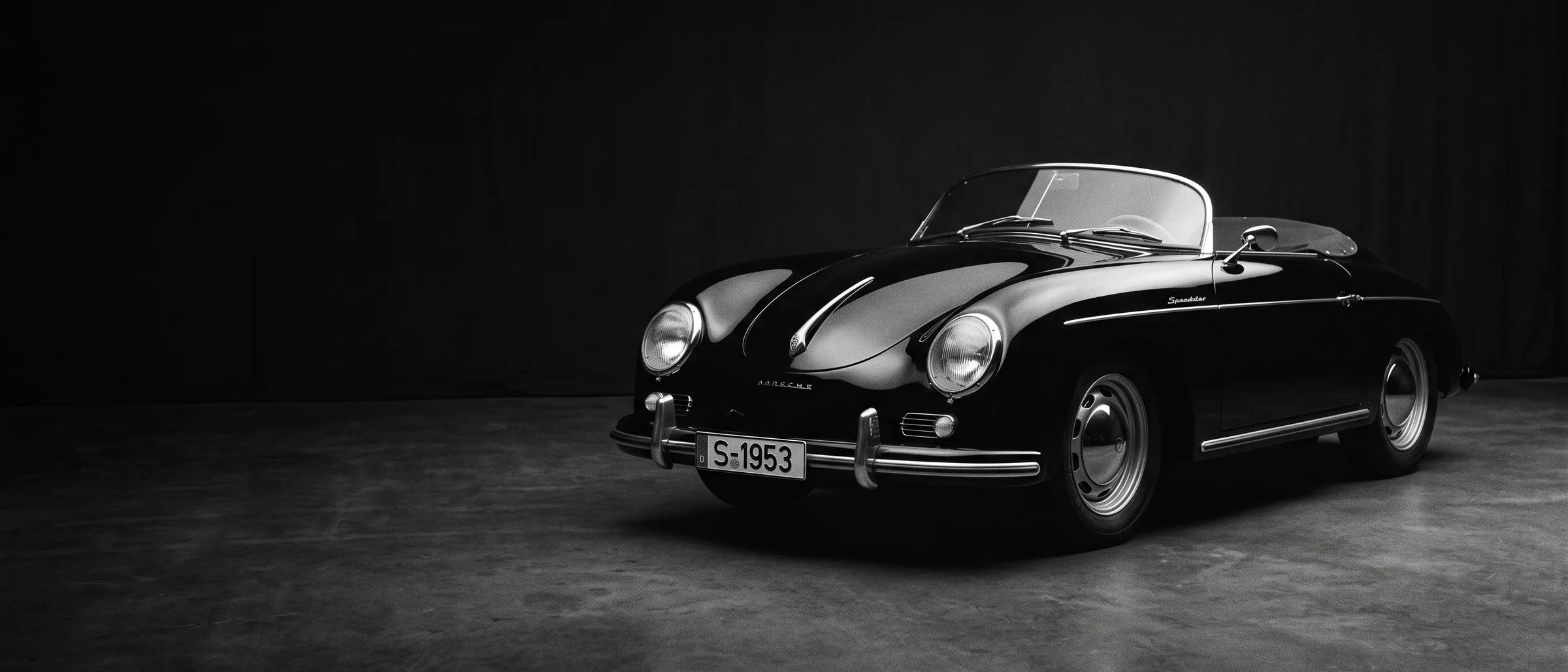 Archive-style studio photograph of an early Porsche sports car