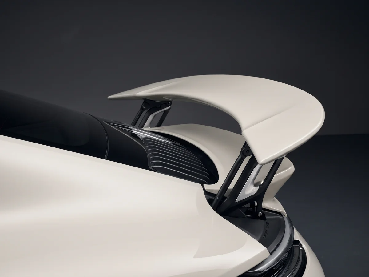 Close-up of an extended active rear spoiler